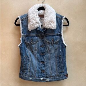 Denim Vest with Faux Shearling Collar